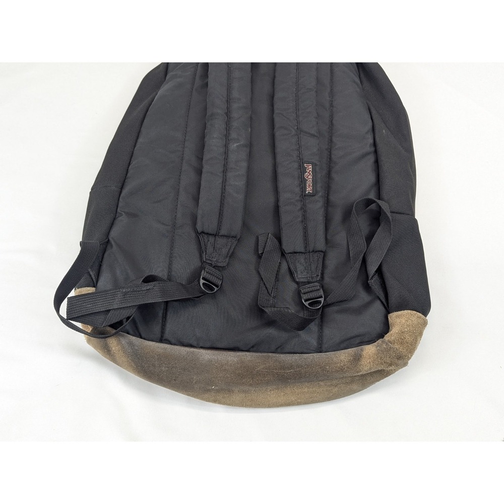JanSport Backpack Black Nylon Suede Leather School Y2K Adjustable Collage - Picture 8 of 10